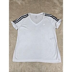 Adidas Womens White V‎ Neck Short Sleeve T Shirt Athleisure Activewear Size S